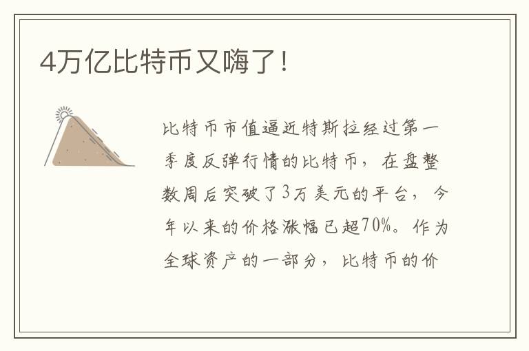 4萬億比特幣又嗨了！
