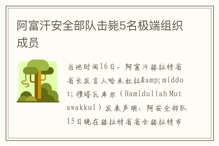 阿富汗安全部隊擊斃5名極端組織成員