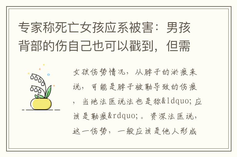 專家稱死亡女孩應系被害：男孩背部的傷自己也可以戳到，但需要進一步鑒定