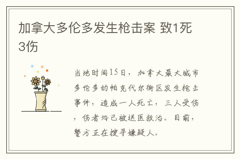 加拿大多倫多發生槍擊案 致1死3傷