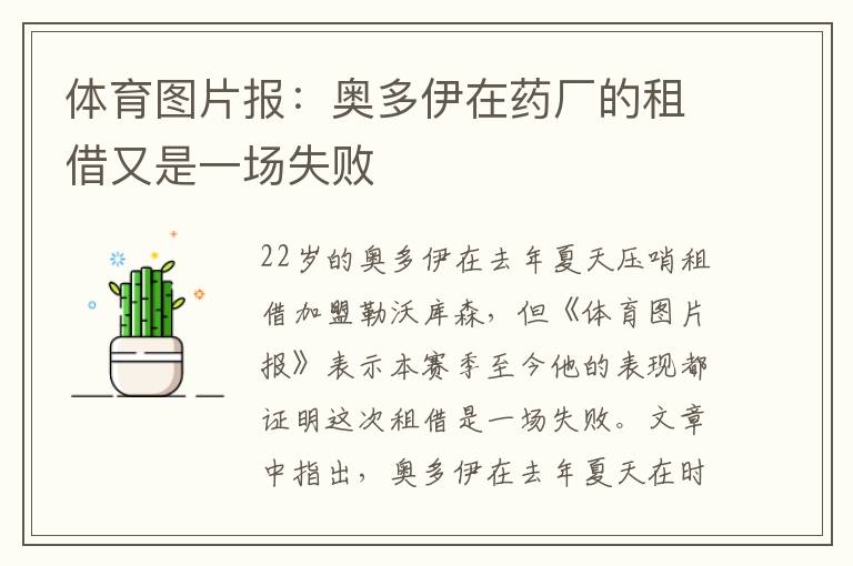 體育圖片報：奧多伊在藥廠的租借又是一場失敗