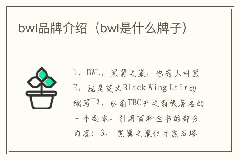 bwl品牌介紹（bwl是什么牌子）