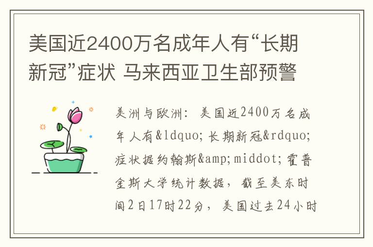 美國近2400萬名成年人有“長期新冠”癥狀 馬來西亞衛生部預警新一波疫情