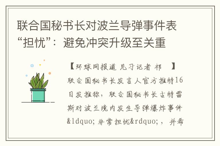 聯合國秘書長對波蘭導彈事件表“擔憂”：避免沖突升級至關重要