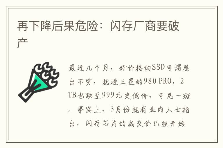 再下降后果危險：閃存廠商要破產