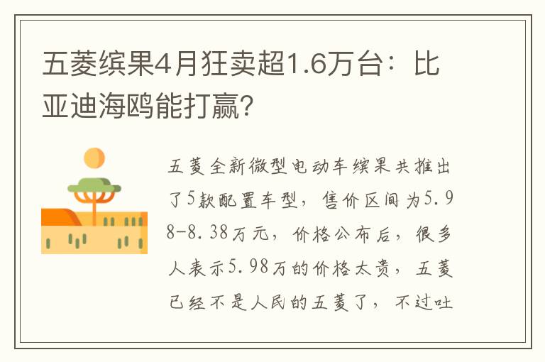 五菱繽果4月狂賣超1.6萬臺：比亞迪海鷗能打贏？
