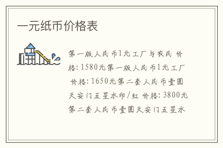 一元紙幣價格表