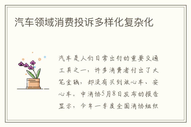 汽車領域消費投訴多樣化復雜化